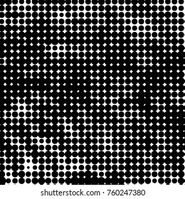 Abstract grunge grid polka dot halftone background pattern. Spotted black and white vector line illustration