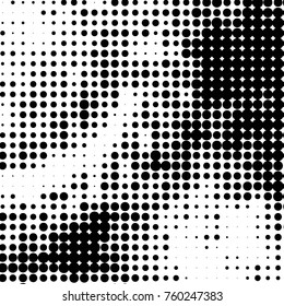 Abstract grunge grid polka dot halftone background pattern. Spotted black and white vector line illustration