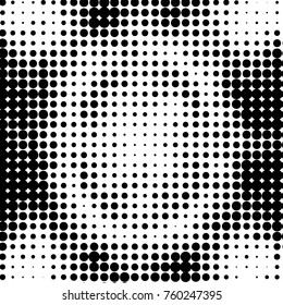 Abstract grunge grid polka dot halftone background pattern. Spotted black and white vector line illustration