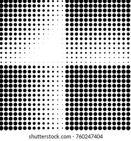 Abstract grunge grid polka dot halftone background pattern. Spotted black and white vector line illustration
