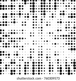 Abstract grunge grid polka dot halftone background pattern. Spotted black and white vector line illustration