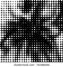 Abstract grunge grid polka dot halftone background pattern. Spotted black and white vector line illustration