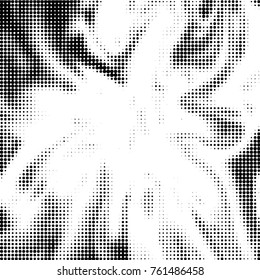 Abstract grunge grid polka dot halftone background pattern. Spotted black and white vector line illustration