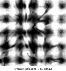 Abstract grunge grid polka dot halftone background pattern. Spotted black and white vector line illustration