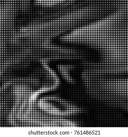 Abstract grunge grid polka dot halftone background pattern. Spotted black and white vector line illustration