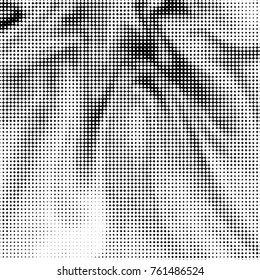 Abstract grunge grid polka dot halftone background pattern. Spotted black and white vector line illustration