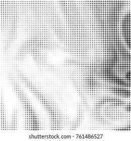 Abstract grunge grid polka dot halftone background pattern. Spotted black and white vector line illustration