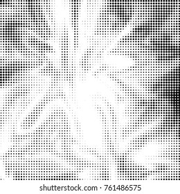 Abstract grunge grid polka dot halftone background pattern. Spotted black and white vector line illustration