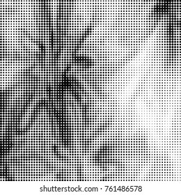Abstract grunge grid polka dot halftone background pattern. Spotted black and white vector line illustration