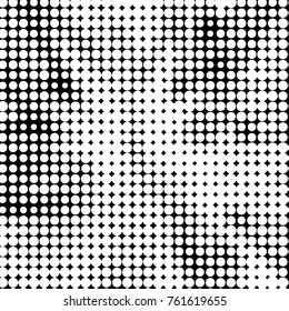Abstract grunge grid polka dot halftone background pattern. Spotted black and white vector line illustration