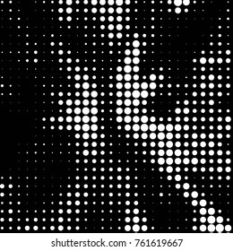 Abstract grunge grid polka dot halftone background pattern. Spotted black and white vector line illustration