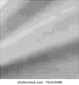 Abstract grunge grid polka dot halftone background pattern. Spotted black and white vector line illustration