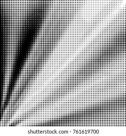 Abstract grunge grid polka dot halftone background pattern. Spotted black and white vector line illustration