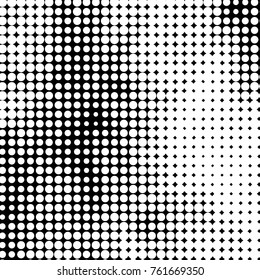Abstract grunge grid polka dot halftone background pattern. Spotted black and white vector line illustration