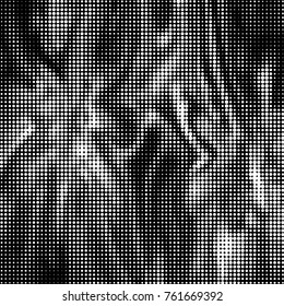 Abstract grunge grid polka dot halftone background pattern. Spotted black and white vector line illustration