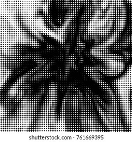 Abstract grunge grid polka dot halftone background pattern. Spotted black and white vector line illustration
