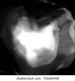 Abstract grunge grid polka dot halftone background pattern. Spotted black and white vector line illustration