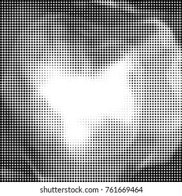 Abstract grunge grid polka dot halftone background pattern. Spotted black and white vector line illustration