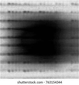 Abstract grunge grid polka dot halftone background pattern. Spotted black and white vector line illustration