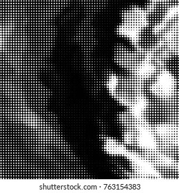 Abstract grunge grid polka dot halftone background pattern. Spotted black and white vector line illustration