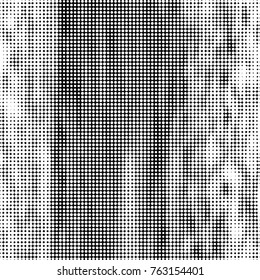 Abstract grunge grid polka dot halftone background pattern. Spotted black and white vector line illustration