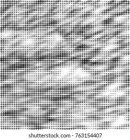 Abstract grunge grid polka dot halftone background pattern. Spotted black and white vector line illustration