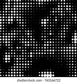 Abstract grunge grid polka dot halftone background pattern. Spotted black and white vector line illustration