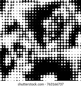 Abstract grunge grid polka dot halftone background pattern. Spotted black and white vector line illustration