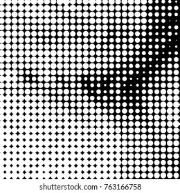 Abstract grunge grid polka dot halftone background pattern. Spotted black and white vector line illustration