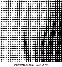Abstract grunge grid polka dot halftone background pattern. Spotted black and white vector line illustration