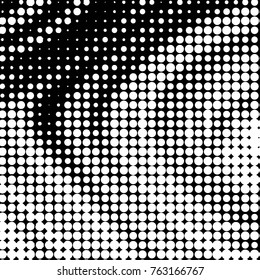Abstract grunge grid polka dot halftone background pattern. Spotted black and white vector line illustration