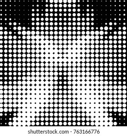Abstract grunge grid polka dot halftone background pattern. Spotted black and white vector line illustration