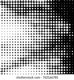 Abstract grunge grid polka dot halftone background pattern. Spotted black and white vector line illustration