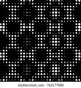 Abstract grunge grid polka dot halftone background pattern. Spotted black and white vector line illustration
