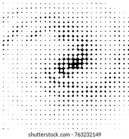 Abstract grunge grid polka dot halftone background pattern. Spotted black and white vector line illustration
