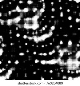 Abstract grunge grid polka dot halftone background pattern. Spotted black and white vector line illustration