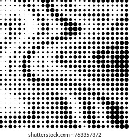 Abstract grunge grid polka dot halftone background pattern. Spotted black and white vector line illustration