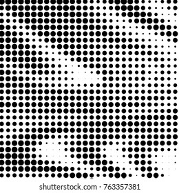 Abstract grunge grid polka dot halftone background pattern. Spotted black and white vector line illustration