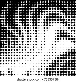 Abstract grunge grid polka dot halftone background pattern. Spotted black and white vector line illustration