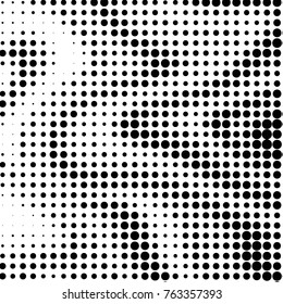 Abstract grunge grid polka dot halftone background pattern. Spotted black and white vector line illustration