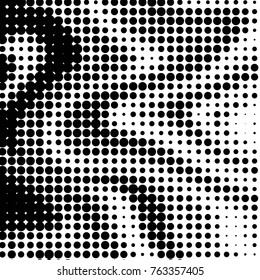 Abstract grunge grid polka dot halftone background pattern. Spotted black and white vector line illustration