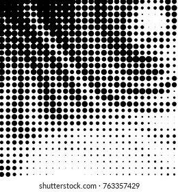 Abstract grunge grid polka dot halftone background pattern. Spotted black and white vector line illustration