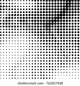 Abstract grunge grid polka dot halftone background pattern. Spotted black and white vector line illustration