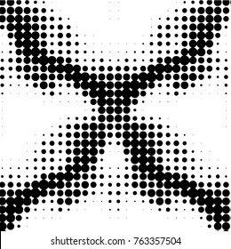 Abstract grunge grid polka dot halftone background pattern. Spotted black and white vector line illustration
