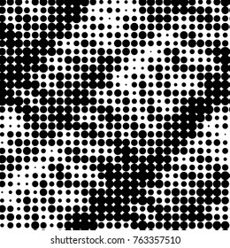 Abstract grunge grid polka dot halftone background pattern. Spotted black and white vector line illustration