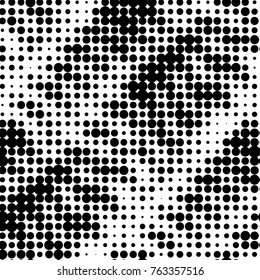 Abstract grunge grid polka dot halftone background pattern. Spotted black and white vector line illustration