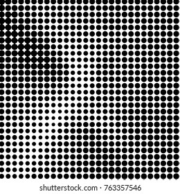 Abstract grunge grid polka dot halftone background pattern. Spotted black and white vector line illustration