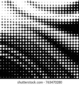 Abstract grunge grid polka dot halftone background pattern. Spotted black and white vector line illustration