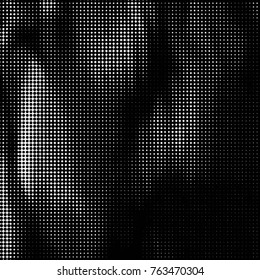 Abstract grunge grid polka dot halftone background pattern. Spotted black and white vector line illustration