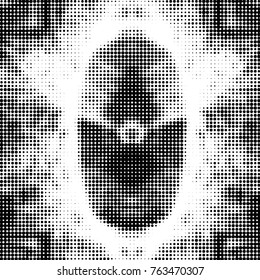 Abstract grunge grid polka dot halftone background pattern. Spotted black and white vector line illustration